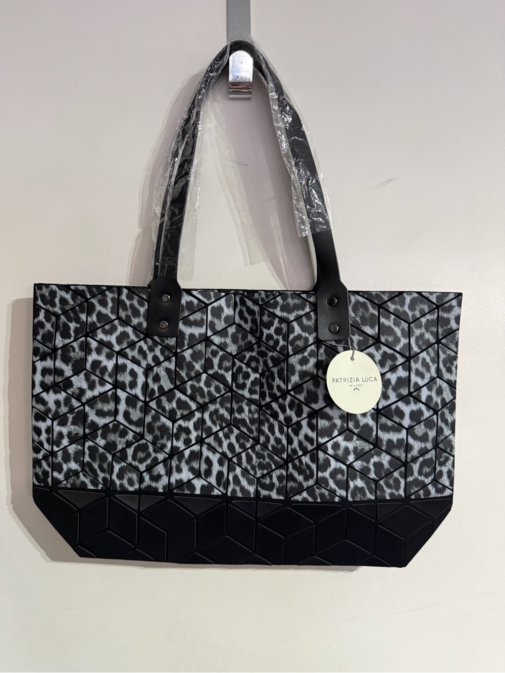 Patrizia Luca Black & Gray Geometric Leopard Tote